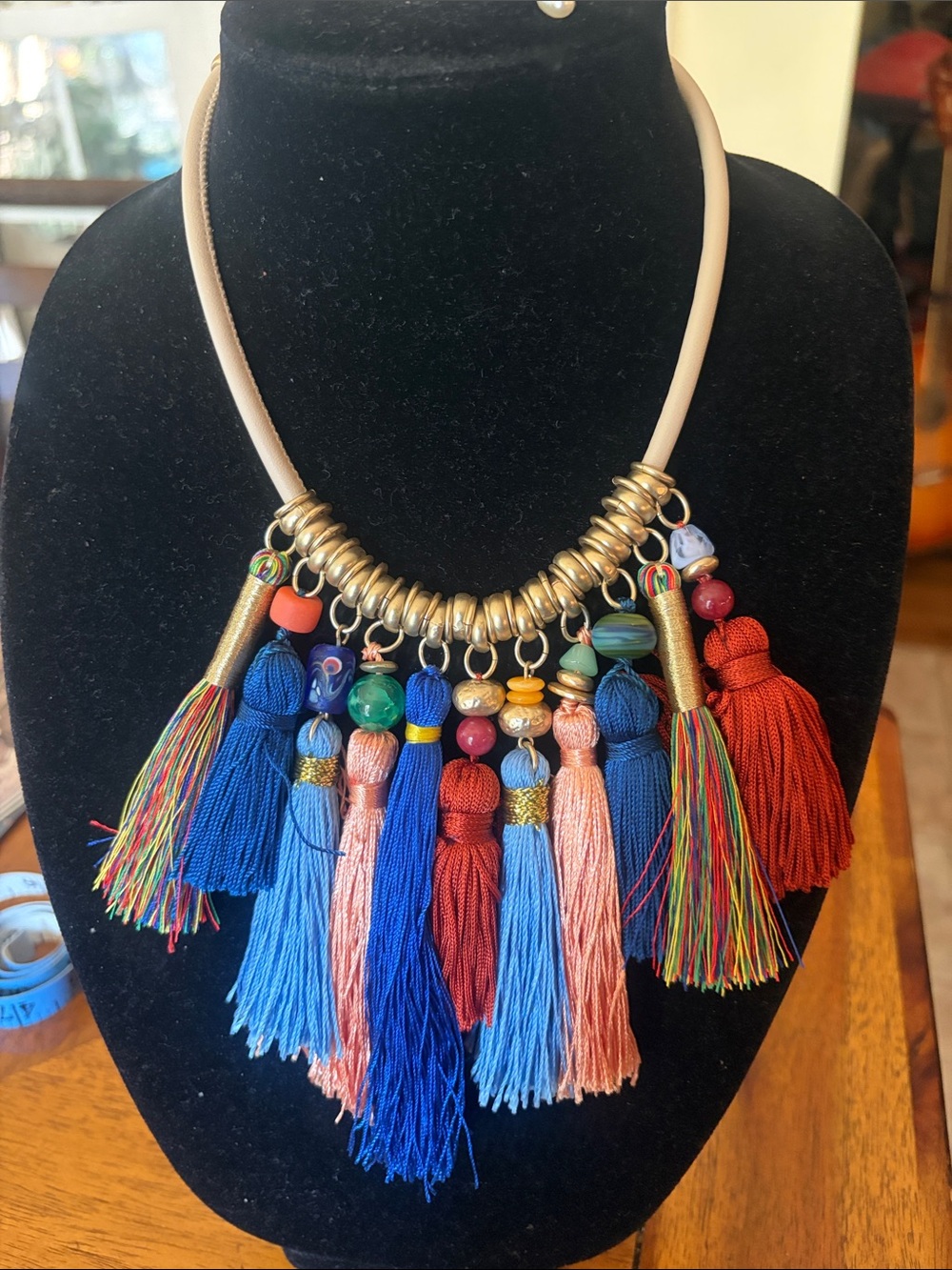Chicos Multicolor Tassel Statement Necklace - Boho Fringe Pendant